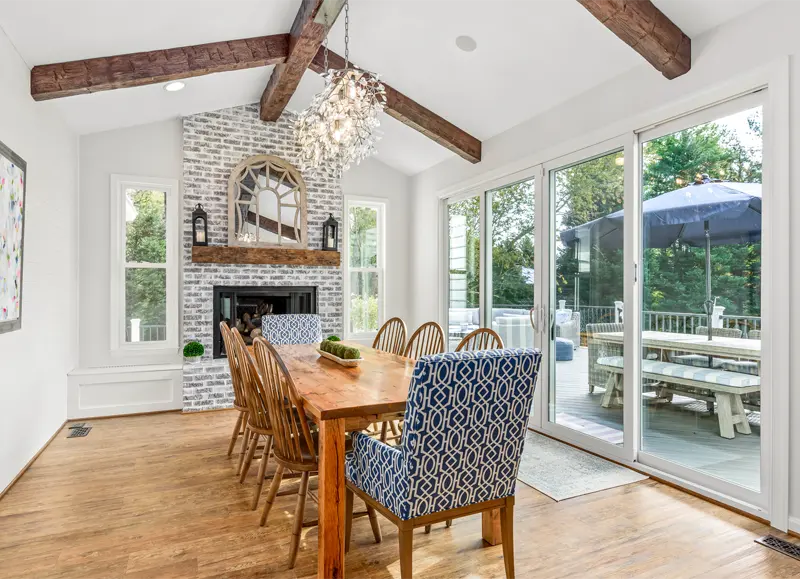 Rendon Remodeling design build dining room renovation with brick fireplace