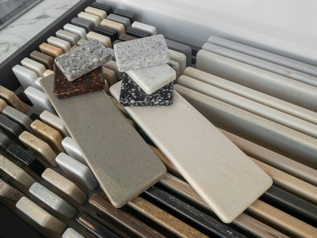 Durable remodeling materials including flooring, countertops, cabinets, and fixtures