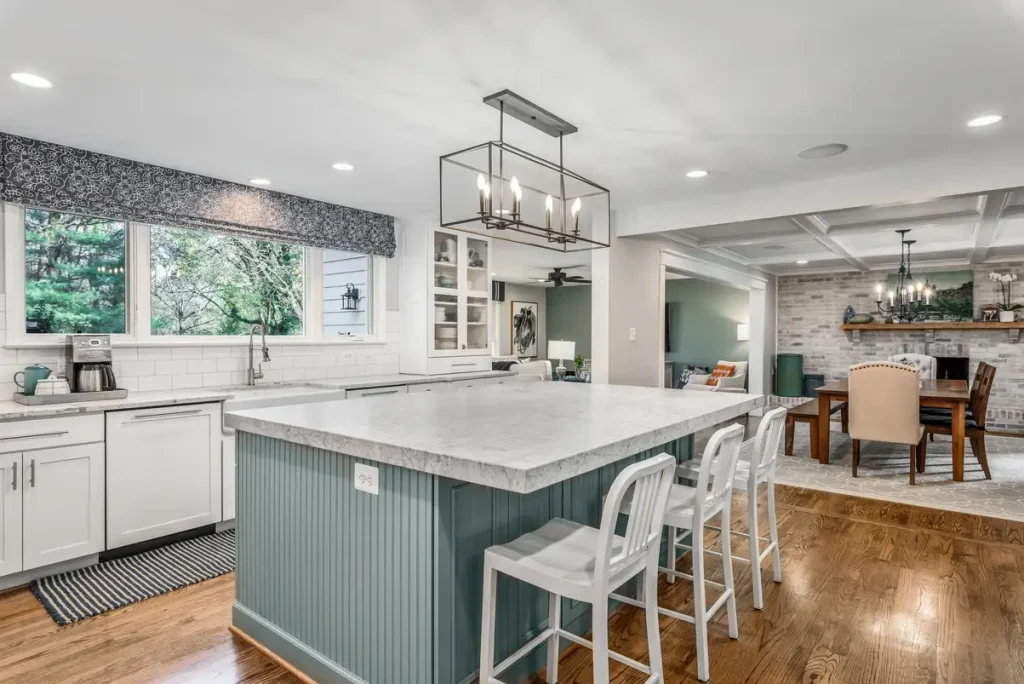 Timeless kitchen design with durable counters, cabinets, and lighting